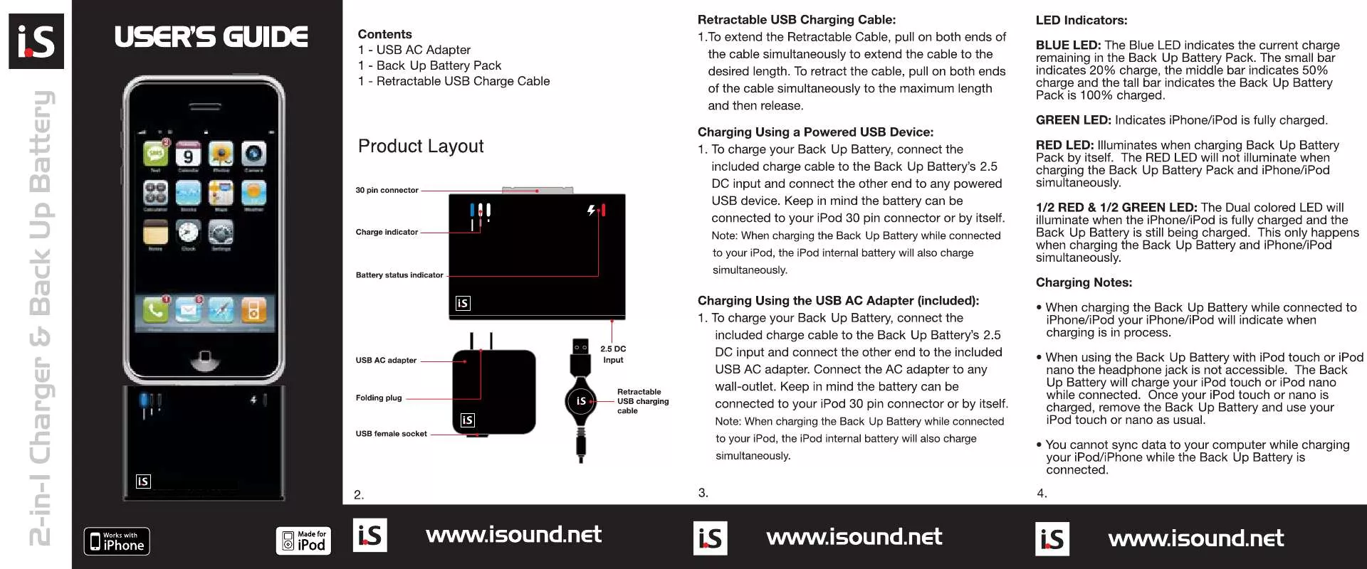 Mode d'emploi ISOUND 2-IN-1 CHARGER AND BACK UP BATTERY