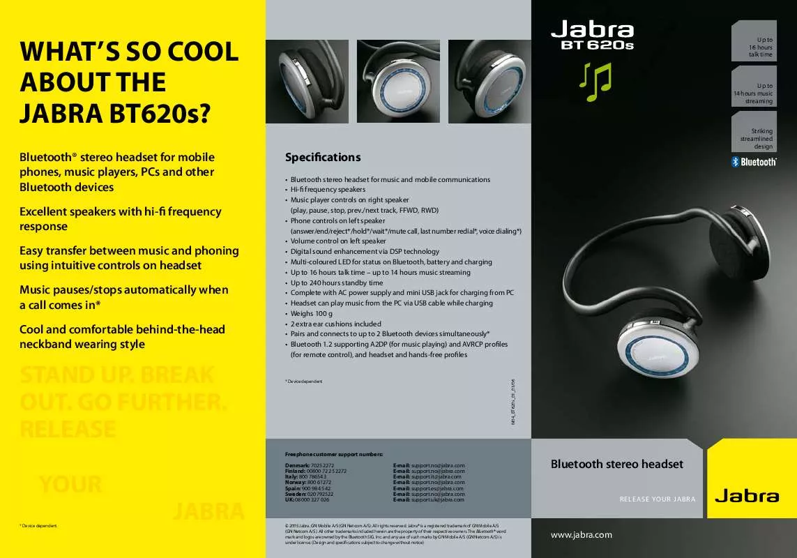 Mode d'emploi JABRA BT620S