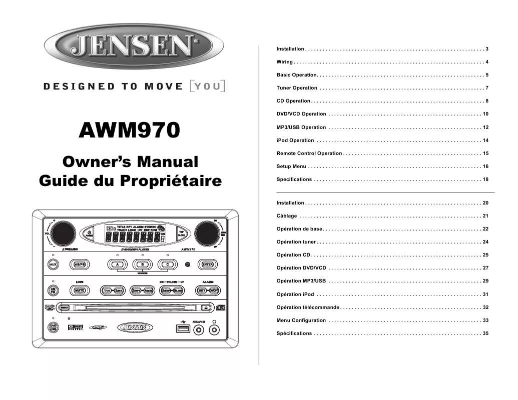 Mode d'emploi JENSEN VOYAGER AWM970