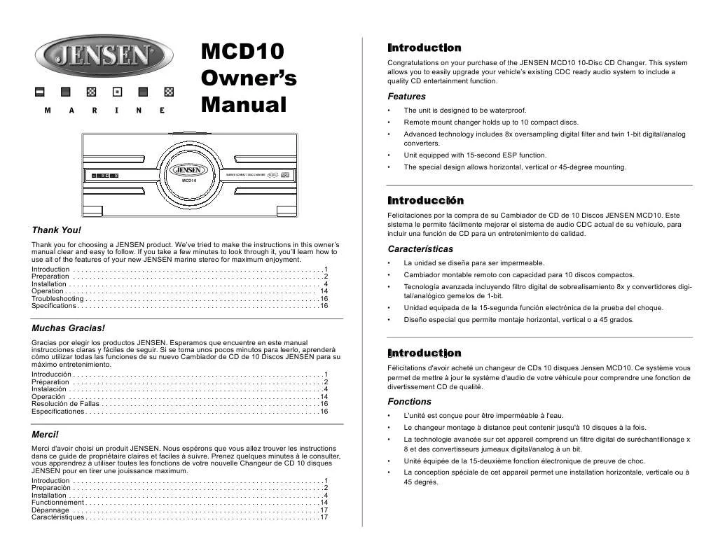 Mode d'emploi JENSEN VOYAGER MCD10