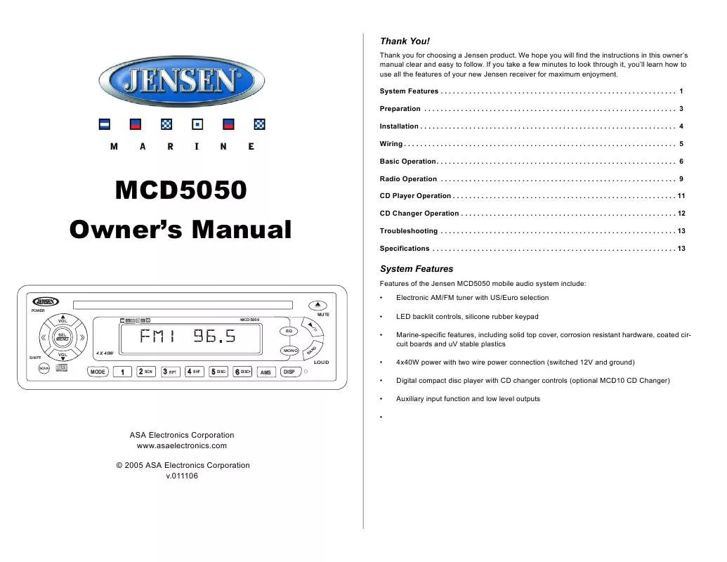 Mode d'emploi JENSEN VOYAGER MCD5050