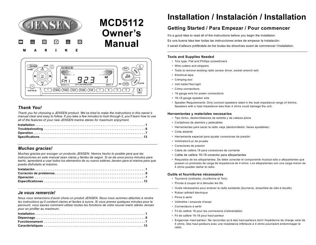 Mode d'emploi JENSEN VOYAGER MCD5112