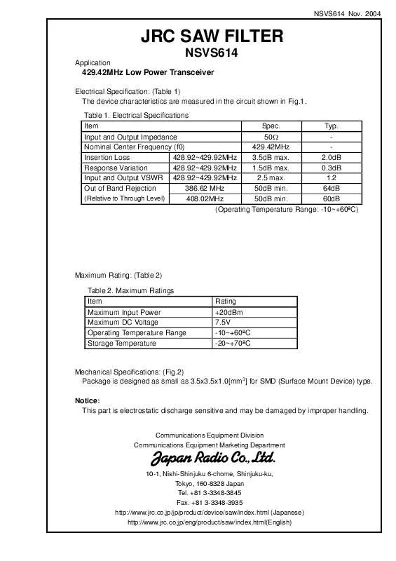 Mode d'emploi JRC NSVS614