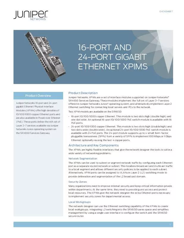 Mode d'emploi JUNIPER NETWORKS 16-PORT GIGABIT ETHERNET XPIMS