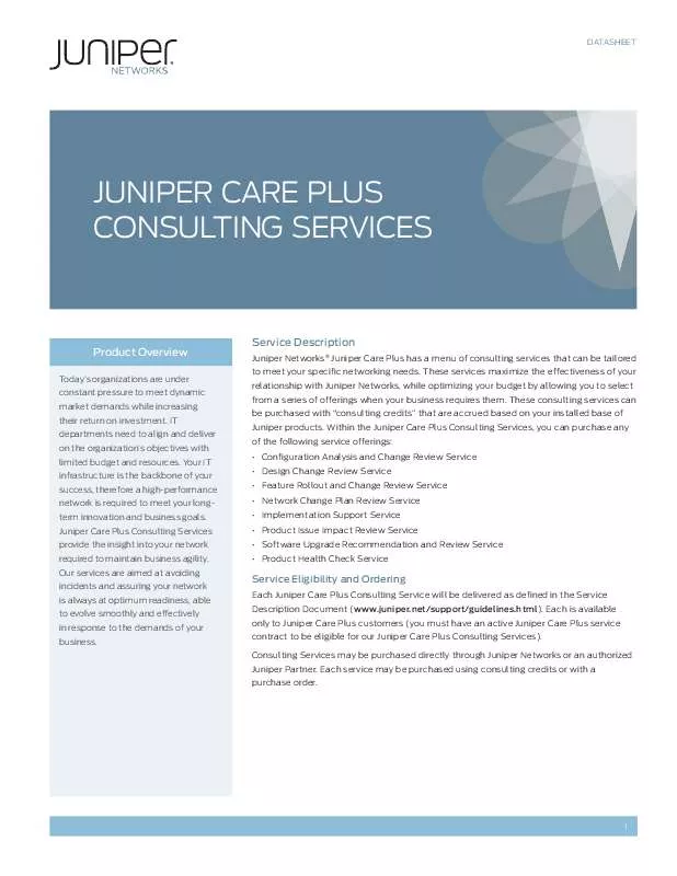 Mode d'emploi JUNIPER NETWORKS CARE PLUS