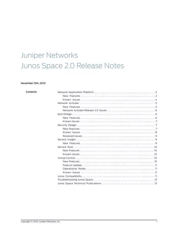 Mode d'emploi JUNIPER NETWORKS JUNOS SPACE 2.0