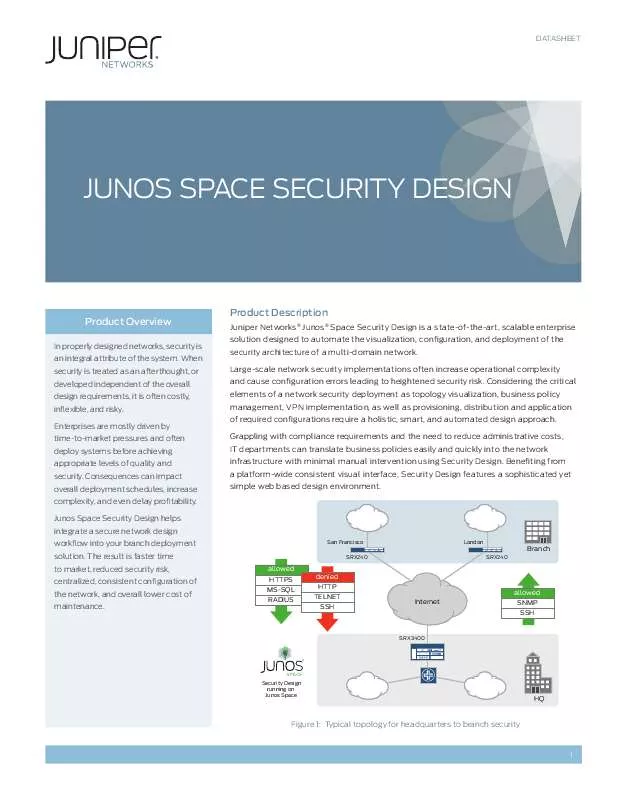 Mode d'emploi JUNIPER NETWORKS SPACE SECURITY DESIGN