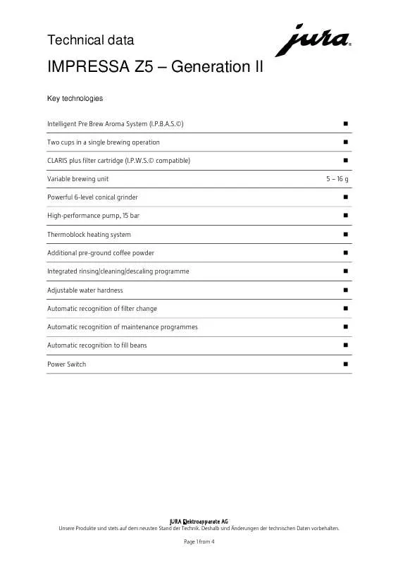 Mode d'emploi JURA IMPRESSA Z5 GENERATION II