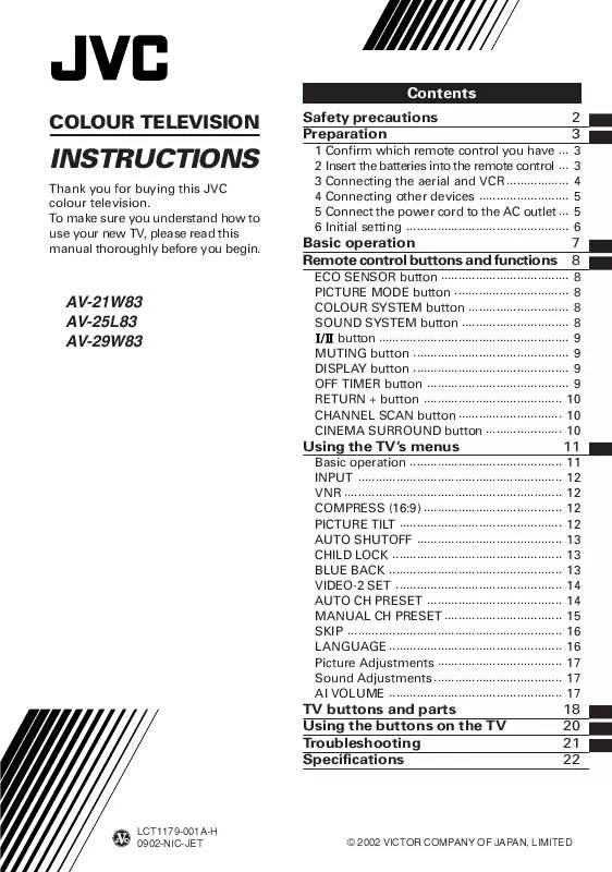 Mode d'emploi JVC AV-29W83B-VT-AV-29W83