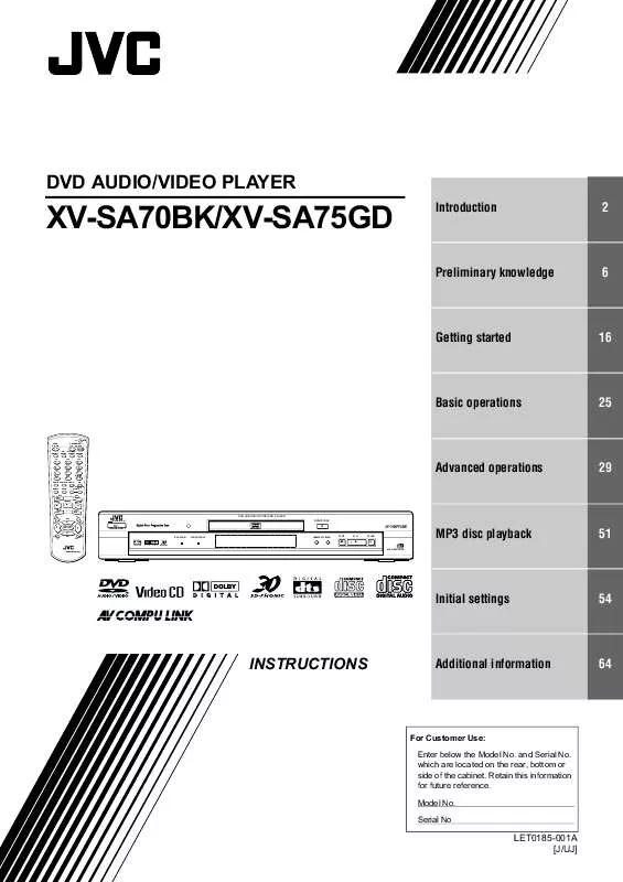 Mode d'emploi JVC XVSA70BK-XV-SA70