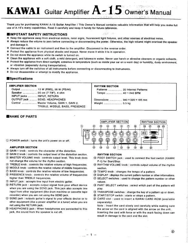 Mode d'emploi KAWAI A-15