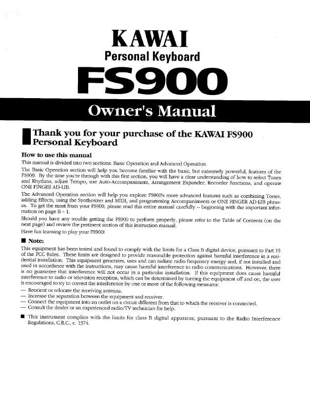 Mode d'emploi KAWAI FS900