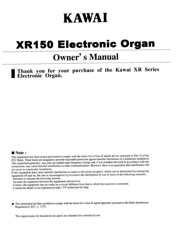 Mode d'emploi KAWAI XR150