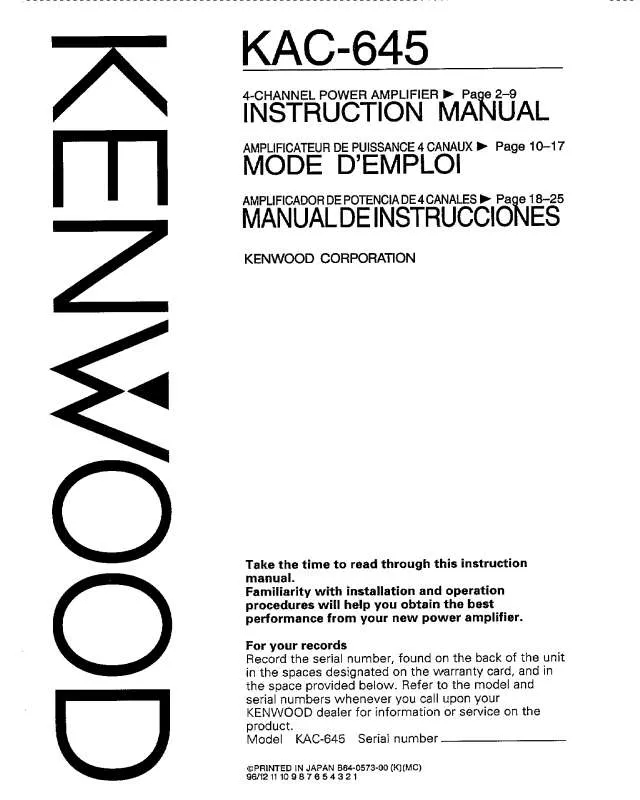 Mode d'emploi KENWOOD KAC-645