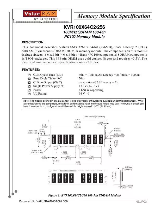 Mode d'emploi KINGSTON KVR100X64C2256