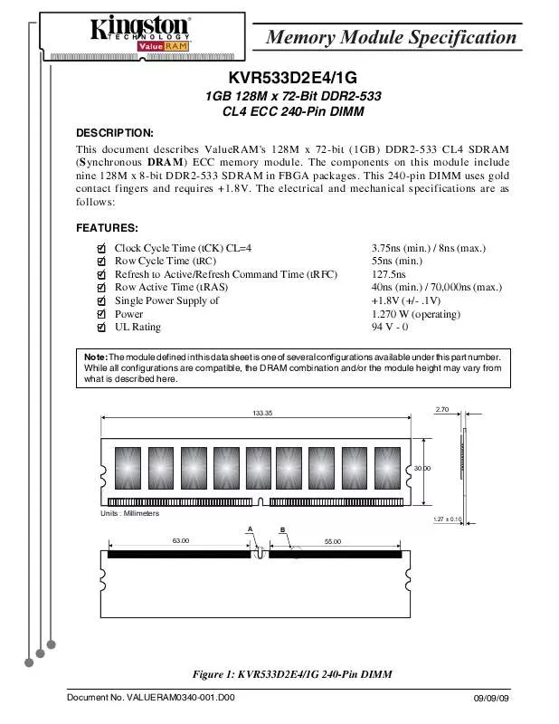 Mode d'emploi KINGSTON KVR533D2E41G