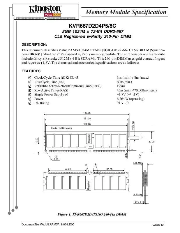 Mode d'emploi KINGSTON KVR667D2D4P58G