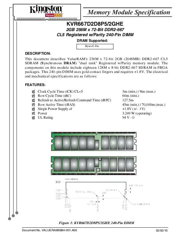 Mode d'emploi KINGSTON KVR667D2D8P52GHE