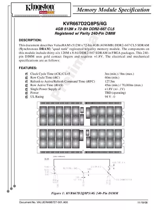 Mode d'emploi KINGSTON KVR667D2Q8P54G