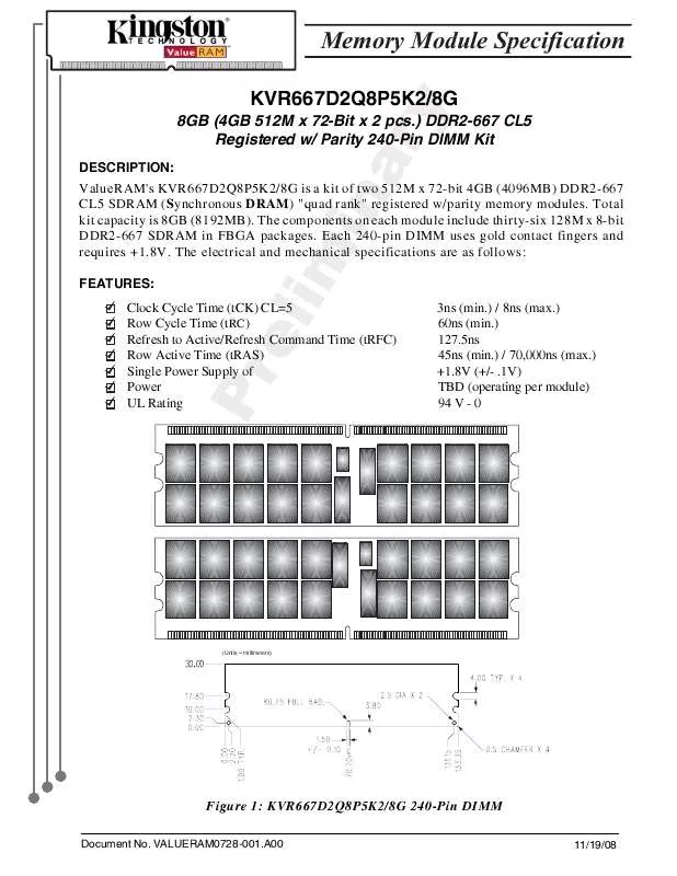 Mode d'emploi KINGSTON KVR667D2Q8P5K28G