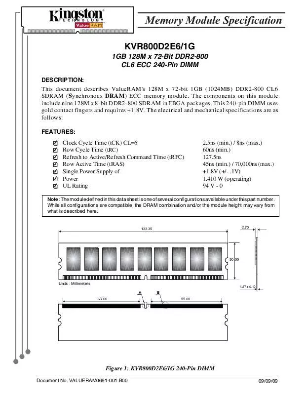 Mode d'emploi KINGSTON KVR800D2E61G