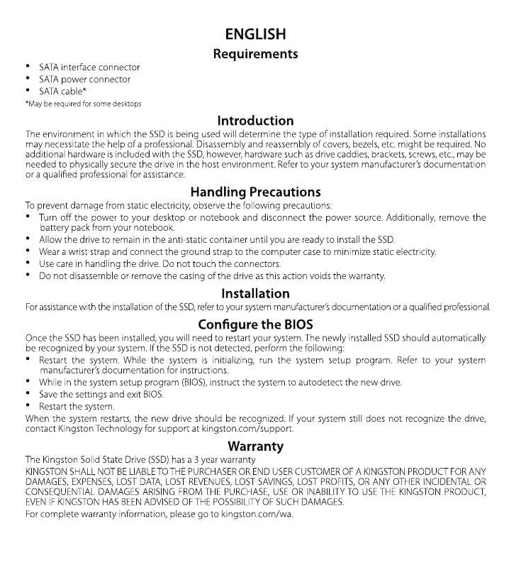 Mode d'emploi KINGSTON SNM125-S2