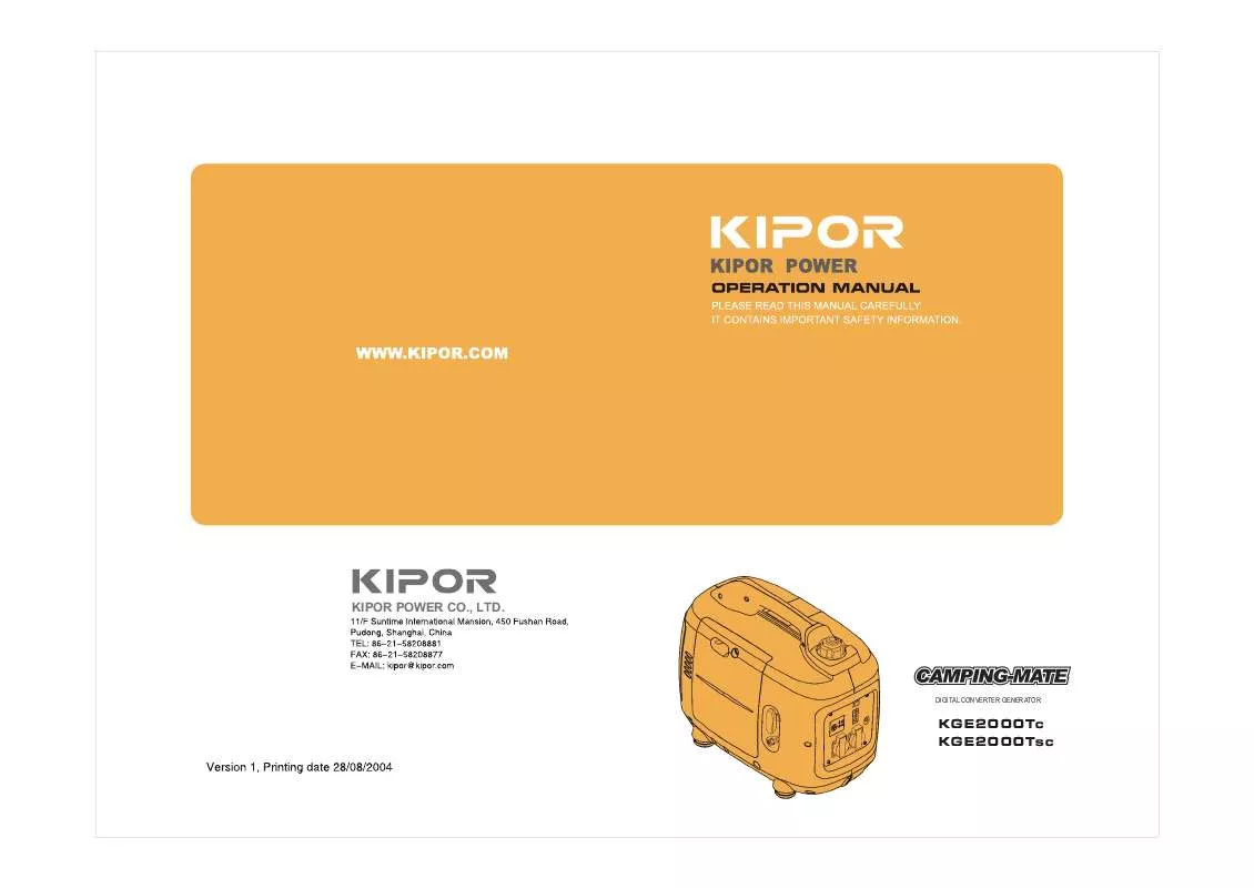 Mode d'emploi KIPOR KGE2000TC