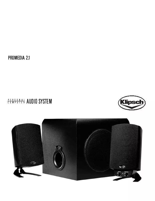 Mode d'emploi KLIPSCH PROMEDIA 2.1