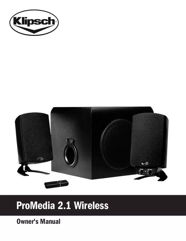 Mode d'emploi KLIPSCH PROMEDIA 2.1 WIRELESS