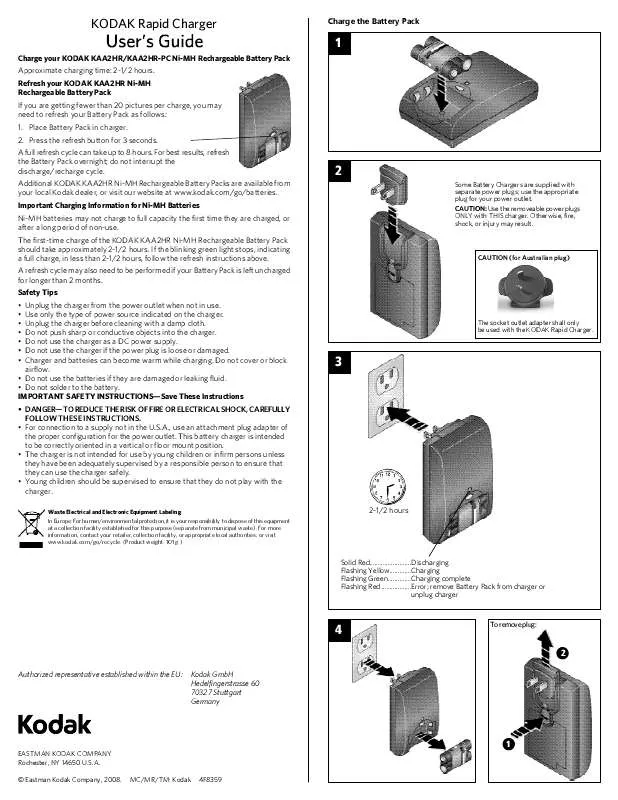 Mode d'emploi KODAK BATTERY CHARGER K4500