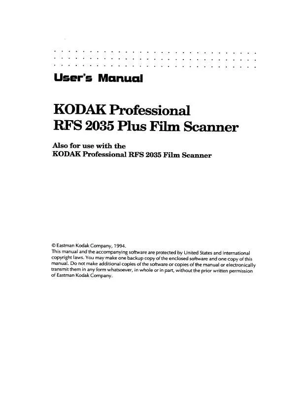 Mode d'emploi KODAK RFS2035 PLUS FILM SCANNER