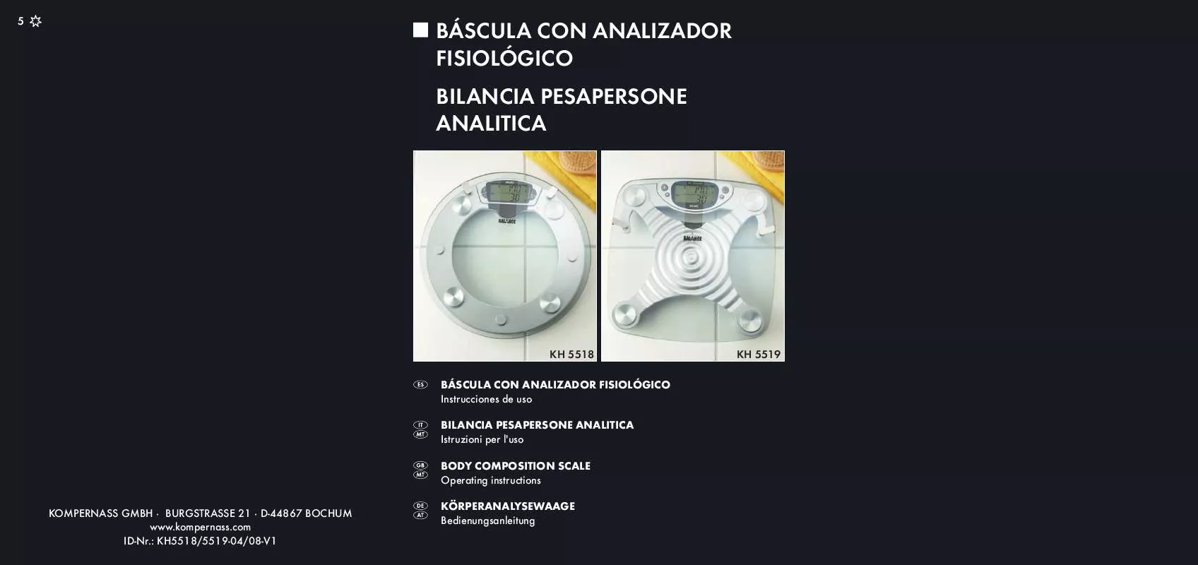 Mode d'emploi KOMPERNASS BALANCE KH 5518 & KH 5519 BODY COMPOSITION SCALE