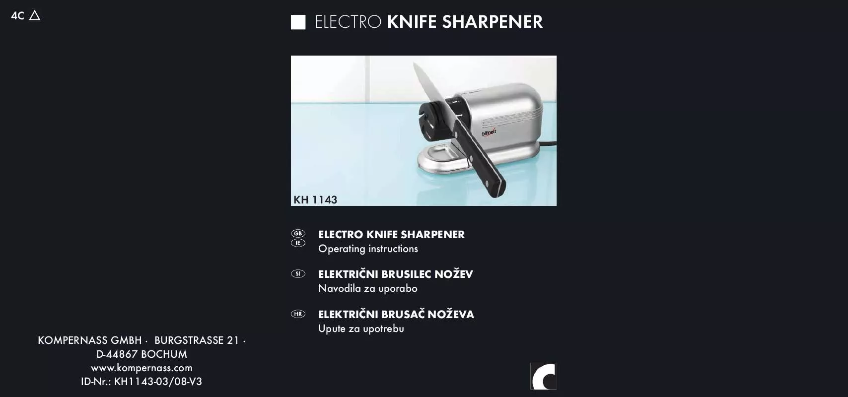 Mode d'emploi KOMPERNASS BIFINETT KH 1143 ELECTRO KNIFE SHARPENER