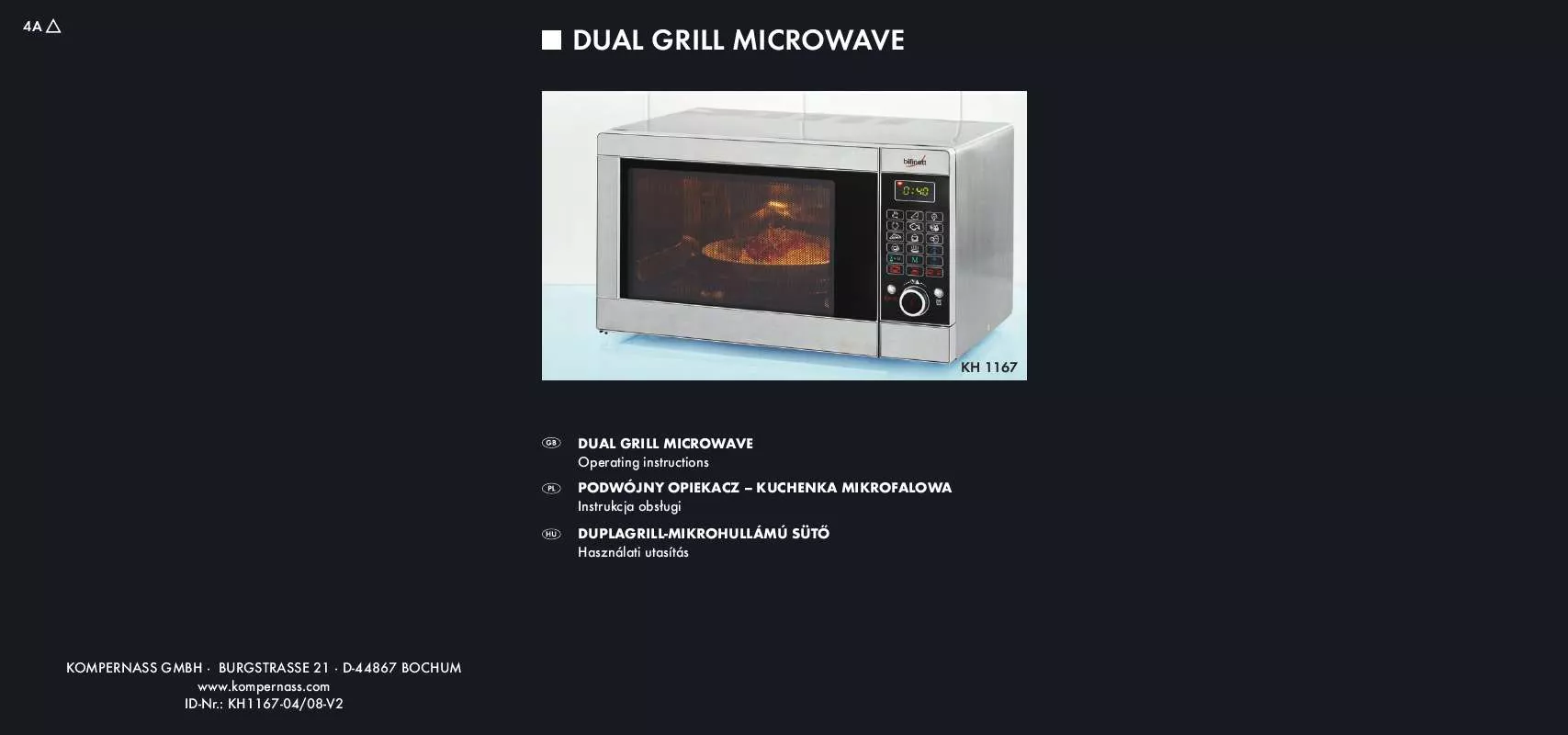 Mode d'emploi KOMPERNASS BIFINETT KH 1167 DUAL GRILL MICROWAVE