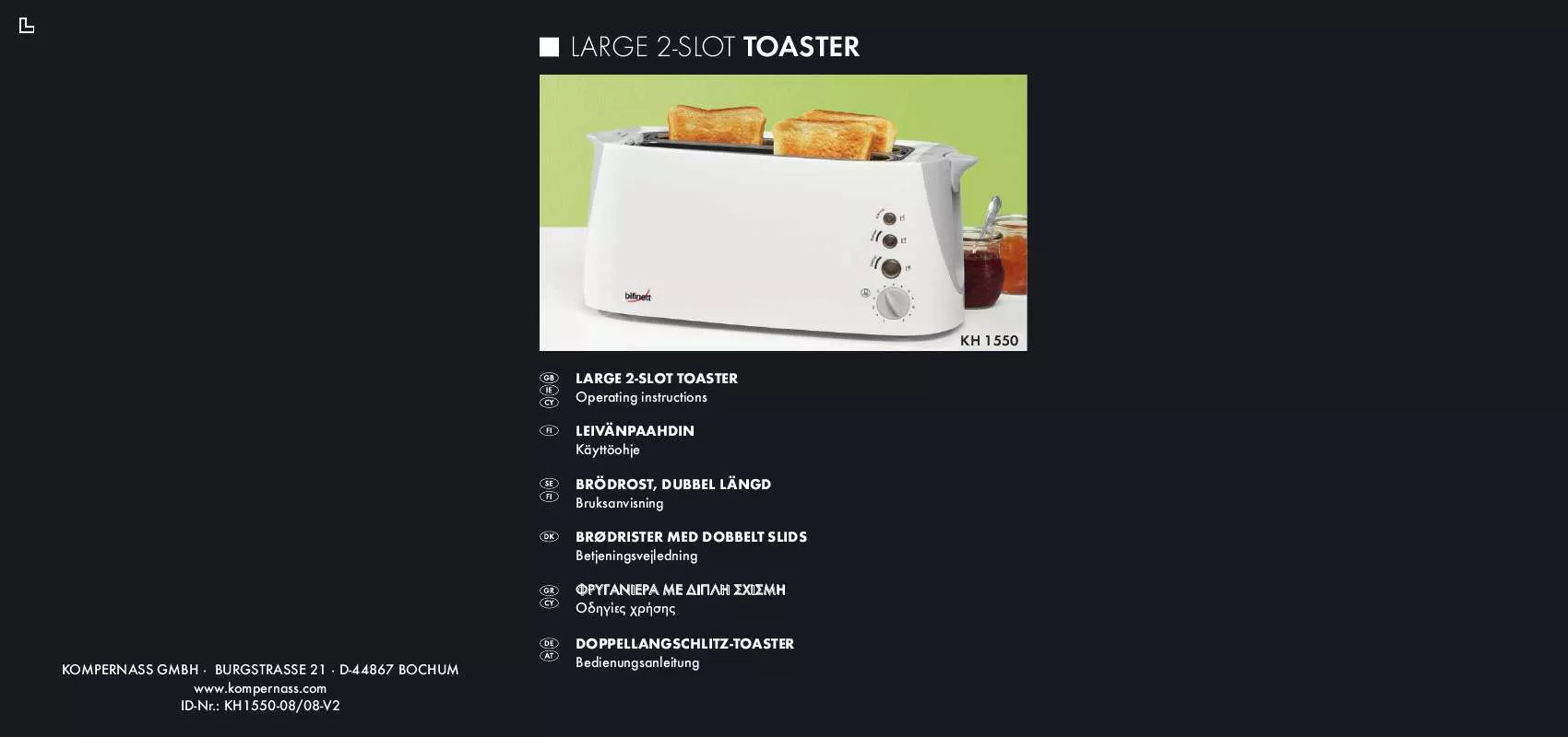 Mode d'emploi KOMPERNASS BIFINETT KH 1550 LARGE 2-SLOT TOASTER