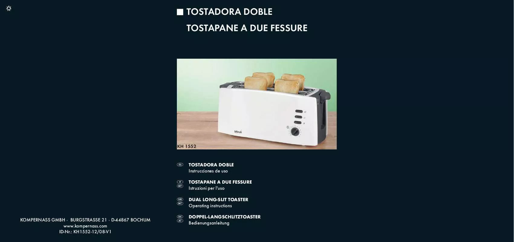 Mode d'emploi KOMPERNASS BIFINETT KH 1552 DUAL LONG-SLIT TOASTER