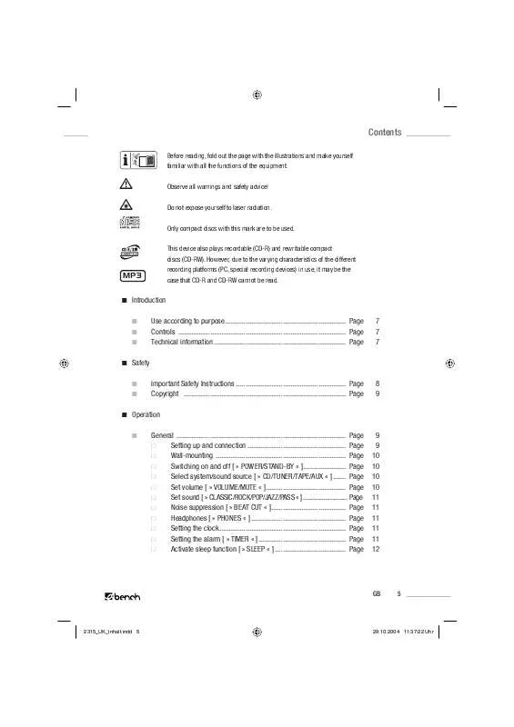 Mode d'emploi KOMPERNASS EBENCH KH 2315 MICRO DESIGNER SYSTEM WITH VERTICAL CD PLAYER