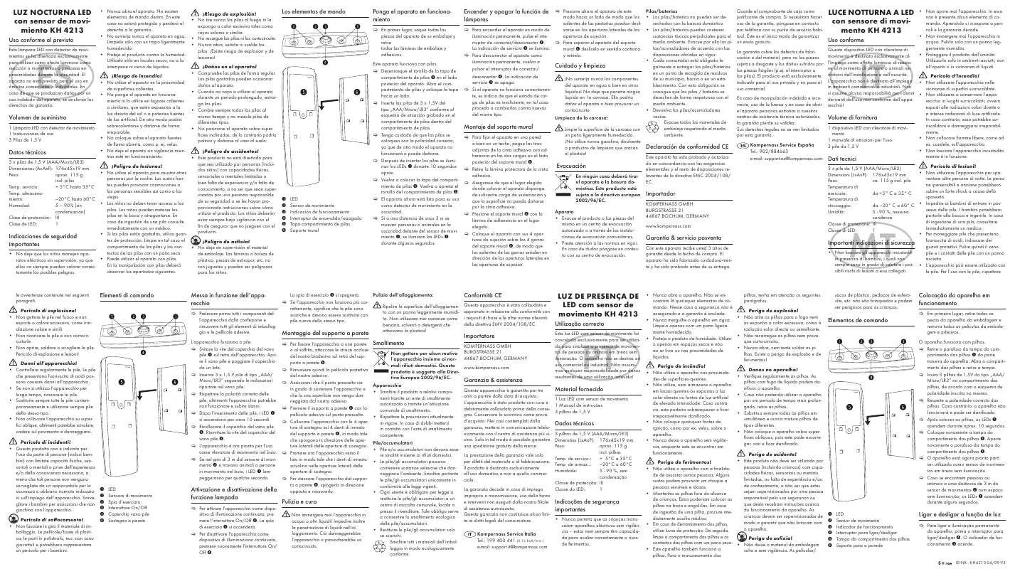 Mode d'emploi KOMPERNASS KH 4213 LED NIGHT LIGHT WITH MOTION SENSOR