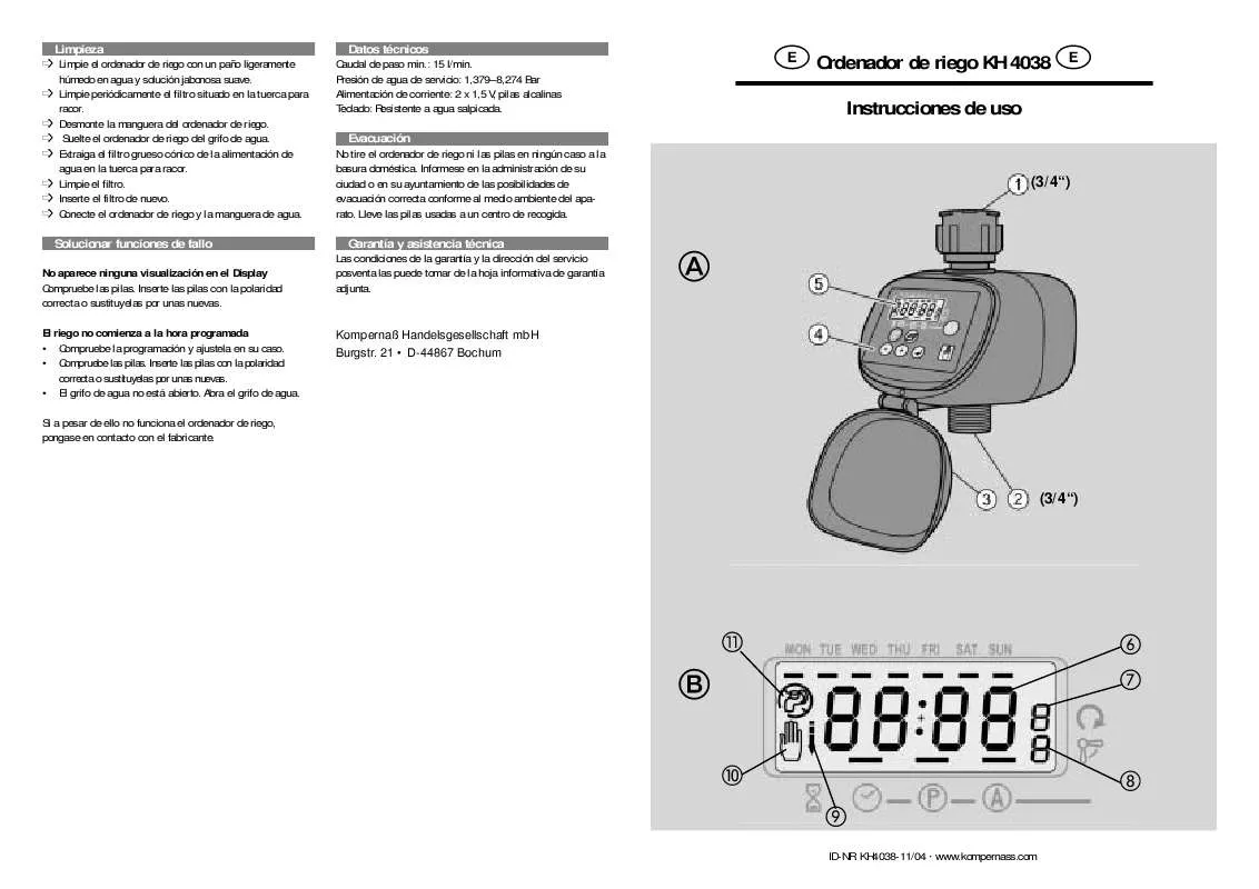 Mode d'emploi KOMPERNASS KH 4038 WATERING COMPUTER