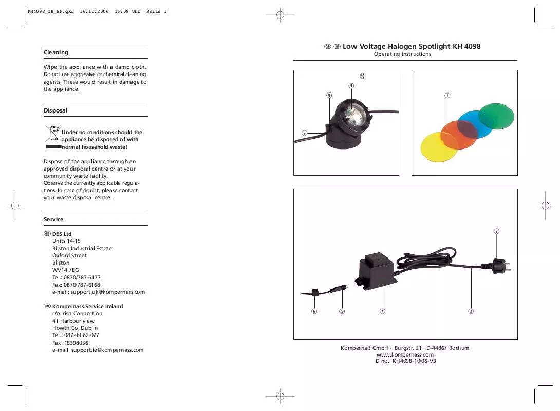 Mode d'emploi KOMPERNASS KH 4098 LOW VOLTAGE HALOGEN SPOTLIGHT