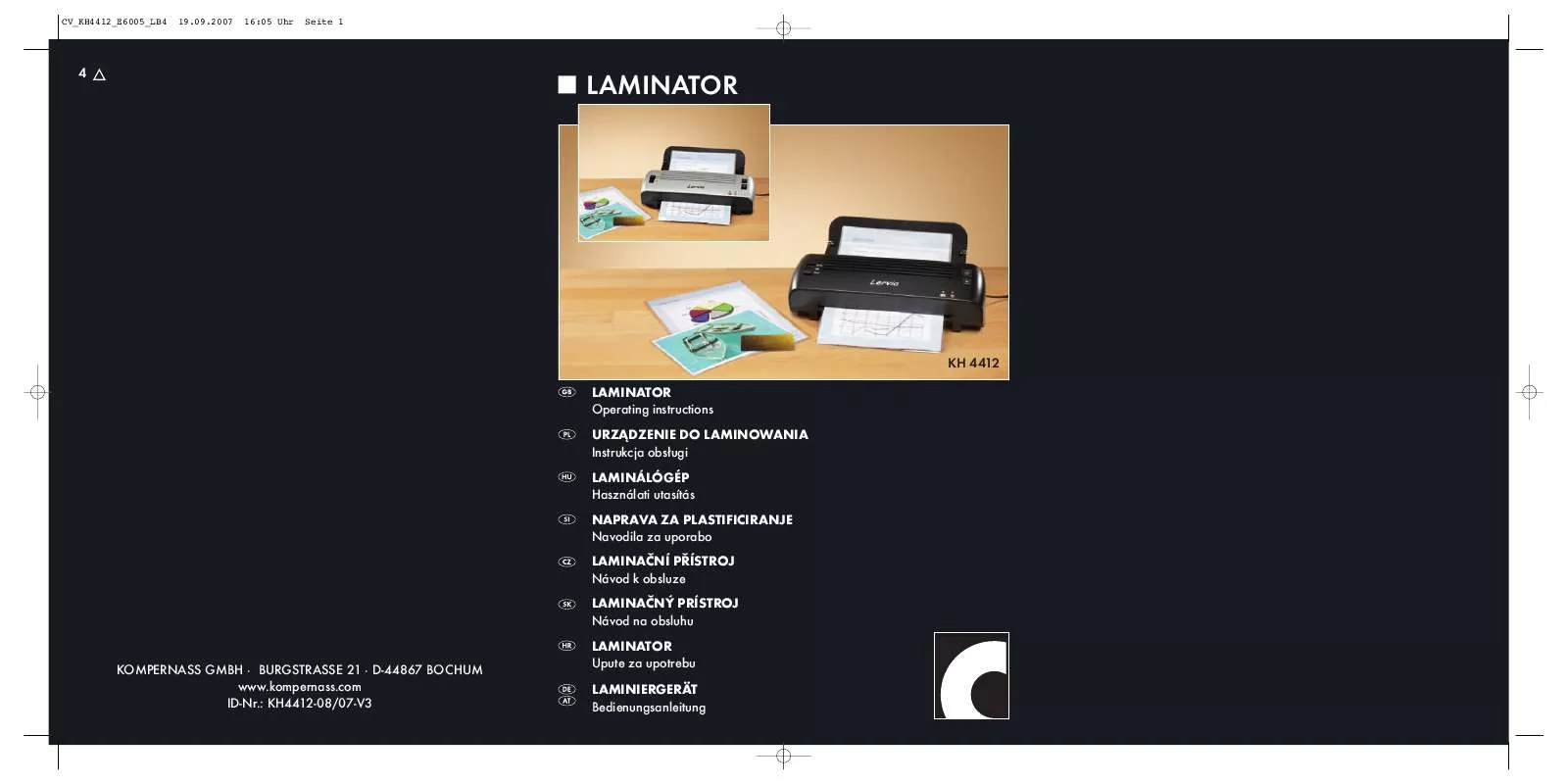 Mode d'emploi KOMPERNASS LERVIA KH 4412 LAMINATOR