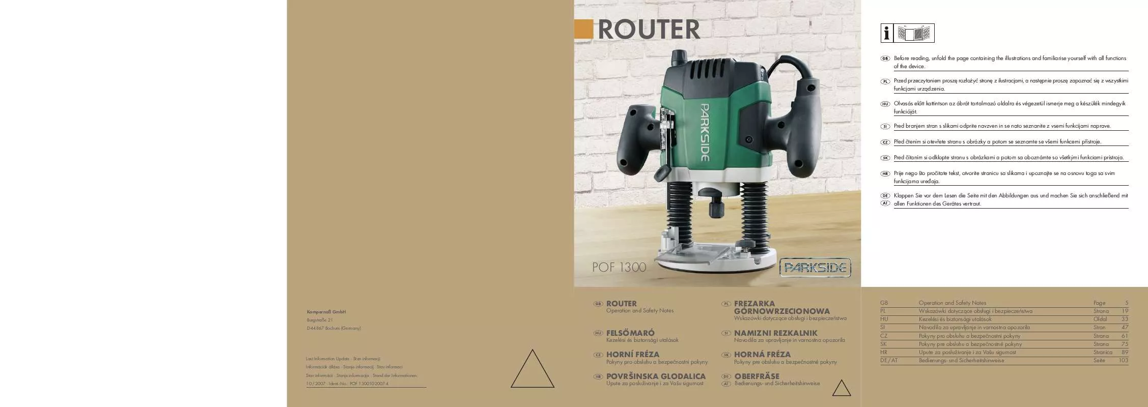 Mode d'emploi KOMPERNASS PARKSIDE POF1300 KH 3169 ROUTER