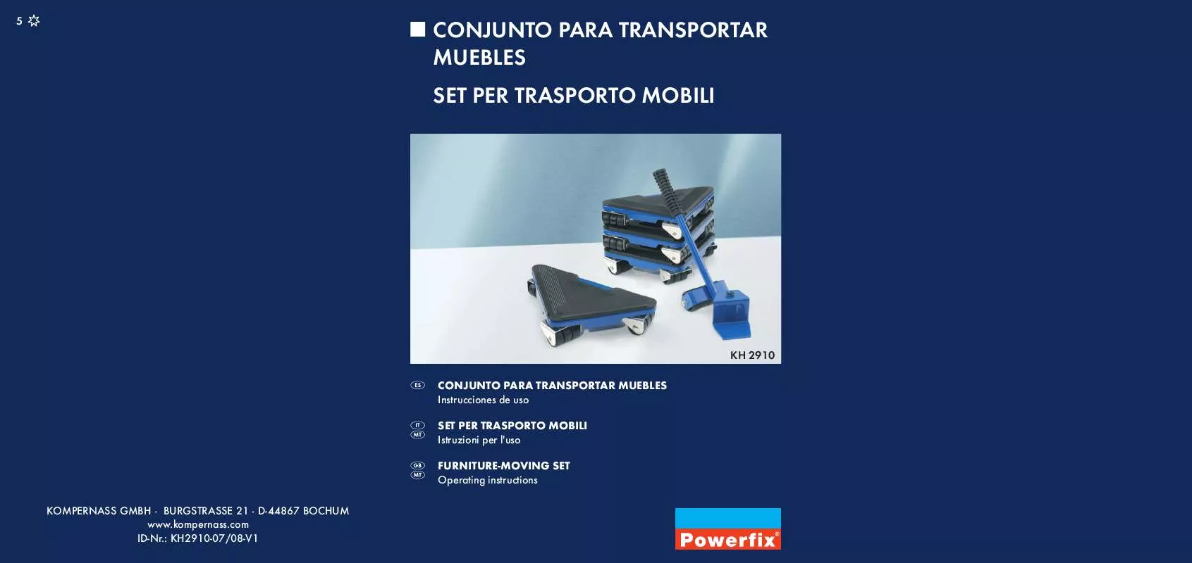 Mode d'emploi KOMPERNASS POWERFIX KH 2910 FURNITURE TRANSPORT SET