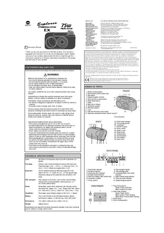 Mode d'emploi KONICA MINOLTA RIVA ZOOM 75W