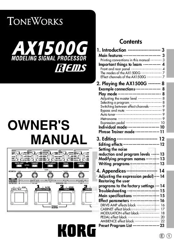 Mode d'emploi KORG AX1500G