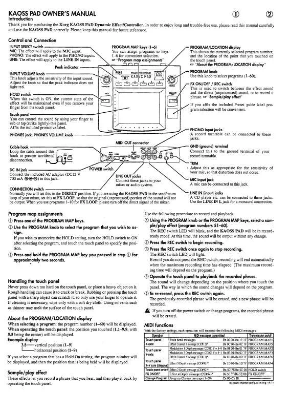 Mode d'emploi KORG KAOSS PAD