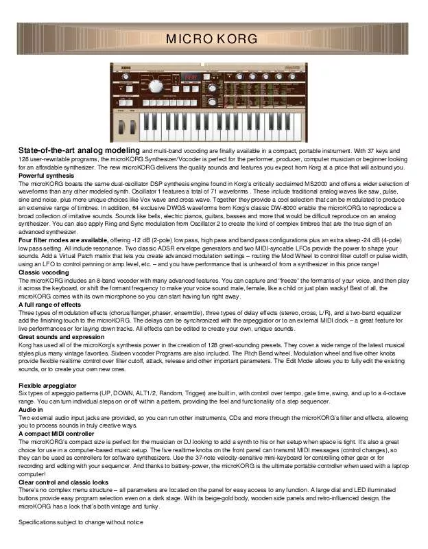 Mode d'emploi KORG MICROKORG