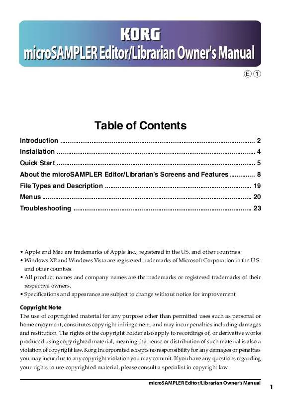 Mode d'emploi KORG MICROSAMPLER EDITOR