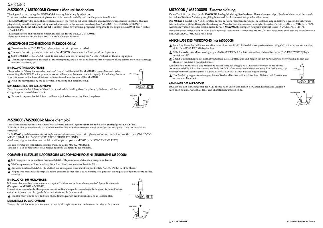 Mode d'emploi KORG MS2000BR