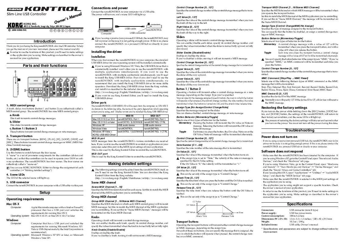 Mode d'emploi KORG NANO KONTROL